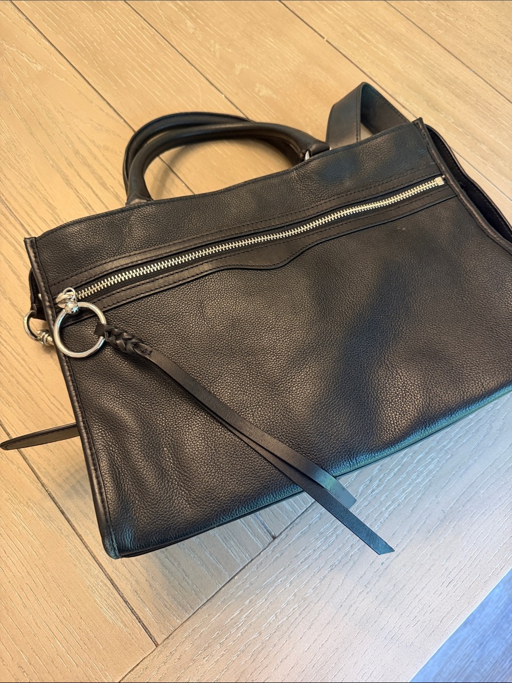 Rebecca Minkoff Black Leather Men’s Briefcase with Silver Hardware
